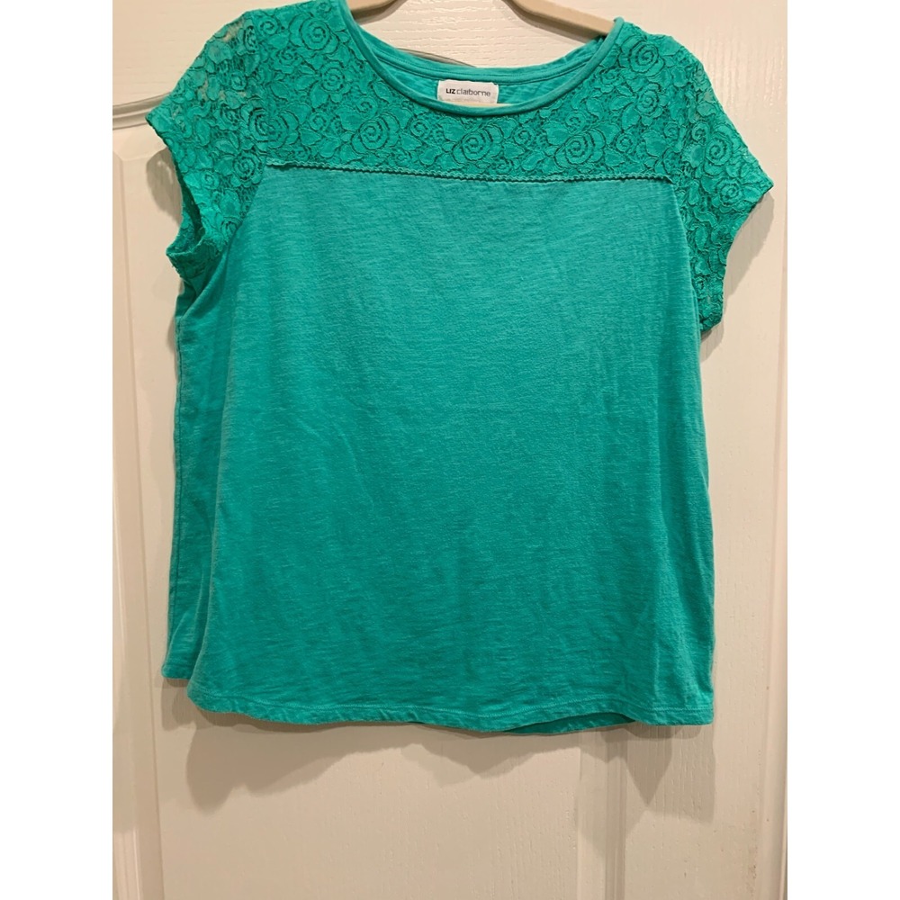 Liz Claiborne Flower Design Lace T-Shirtโ Green Women's - Size Large